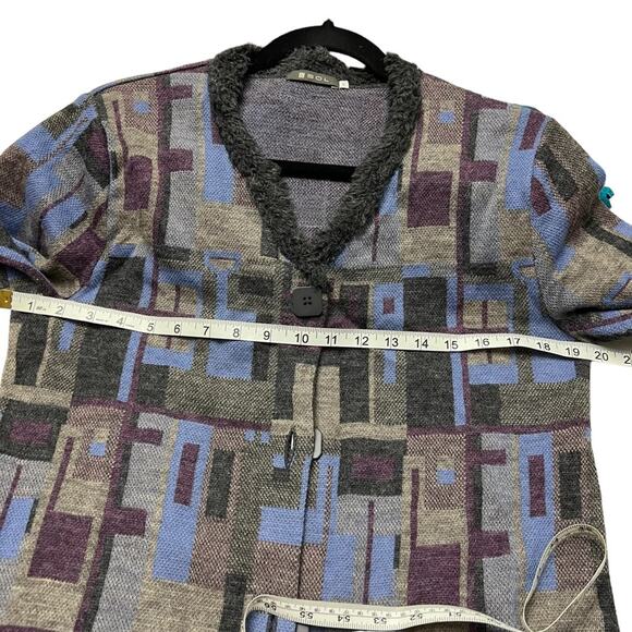 SOL Women Large Baby Alpaca Cardigan Sweater Merino Wool Fur collar Grandpa Warm - Picture 14 of 16